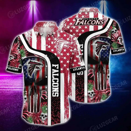 Atlanta Falcons Nfl Hawaiian Shirt Graphic Tropical Patterns Skull Punisher 3D Printed Best Gift For Fans, NFL Hawaiian Shirt Moonbestprint