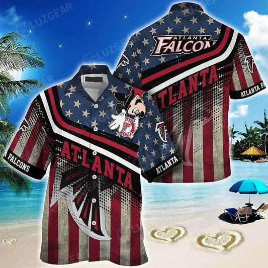 Atlanta Falcons Nfl Hawaiian Shirt Mickey Graphic American Flag Printed 3D Shirt Best Gift For Fans, NFL Hawaiian Shirt Moonbestprint