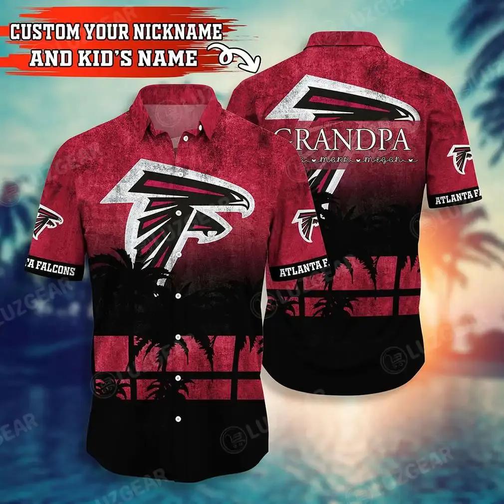 Atlanta Falcons Nfl Personalized Hawaiian Shirt Tropical Pattern Trends Summer Custom Your Name And Child’S Name, NFL Hawaiian Shirt Moonbestprint