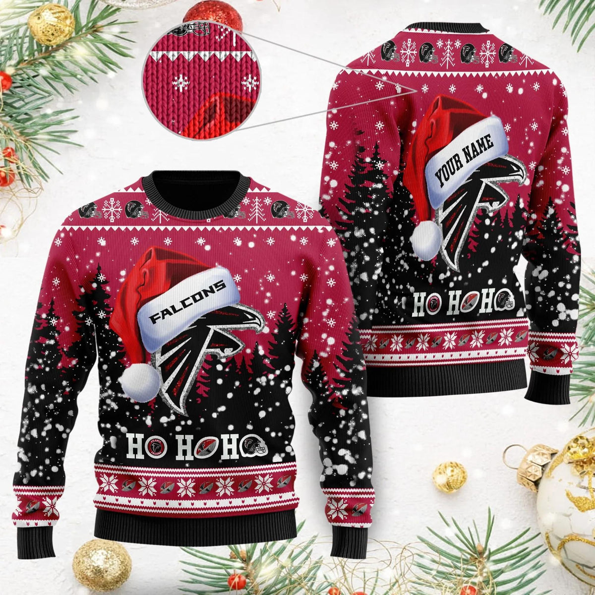 Atlanta Falcons Santa Hat Custom Ugly Christmas Sweater, NFL Christmas Sweater Moonbestprint