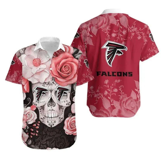 Atlanta Falcons Skull Nfl Gift For Fan Hawaiian Graphic Print Short Sleeve Hawaiian Shirt, NFL Hawaiian Shirt Moonbestprint