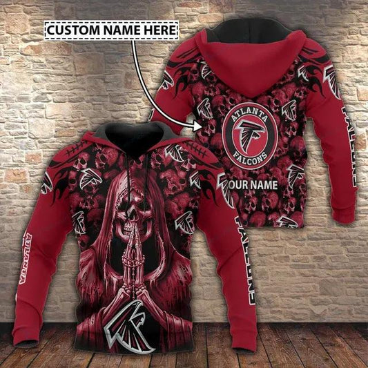 Atlanta Falcons Skull Personalized 3D Hoodie, NFL Hoodie Moonbestprint