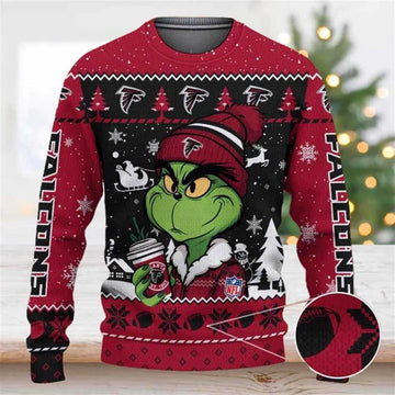 Atlanta Falcons The Grinch Drink Coffee Ugly Christmas Sweater, NFL Christmas Sweater Moonbestprint