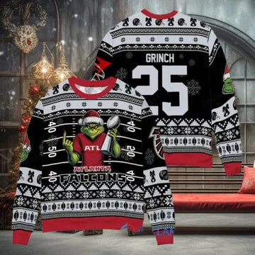 Atlanta Falcons x Grinch Christmas Dr. Seuss How the Grinch Stole Christmas with Super Bowl Trophy Custom Ugly Christmas Sweater, NFL Chritsmas Sweater Moonbestprint