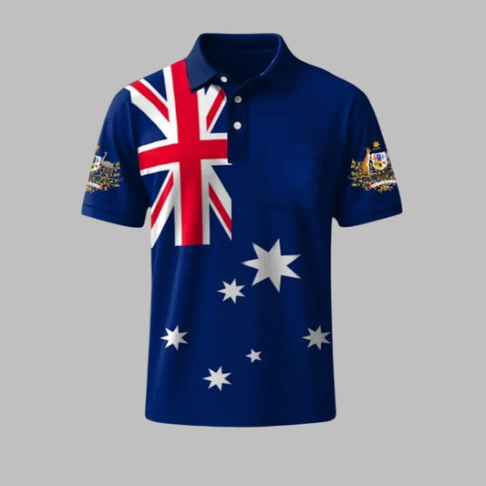 Australian Flag Badge Printed Polo Shirt - Moonbestprint