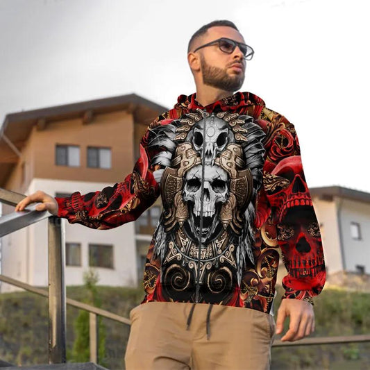 Aztec Mayan Warrior Skull 3D Hoodie Moonbestprint