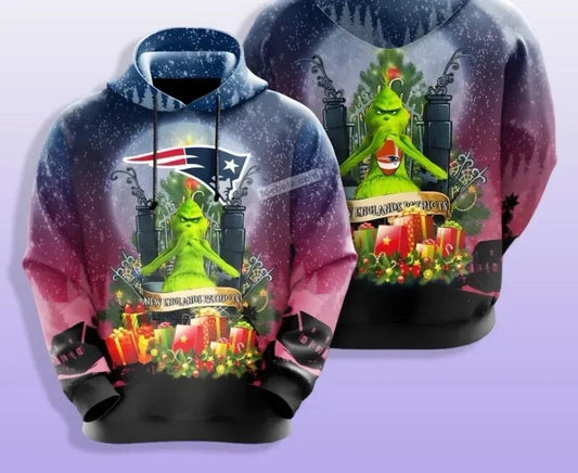 BG Funny Character Christmas New England Patriots 3D Hoodie, NFL Hoodie Moonbestprint