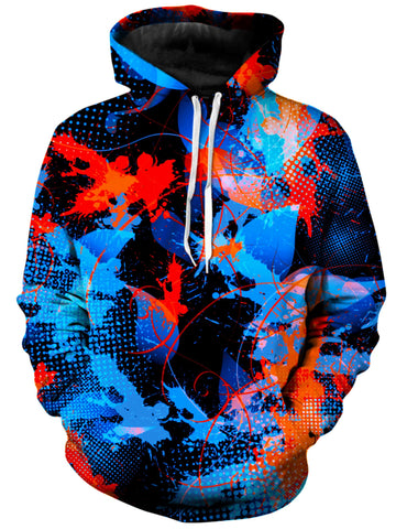 Blue and Orange Paint Splatter Unisex Hoodie -Moonbestprint