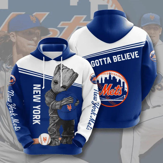 Baby Groot Hug New York Mets 3D Hoodie, MLB Hoodie Moonbestprint