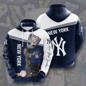 Baby Groot Hug New York Team Yankeess 3D Hoodie, MLB Hoodie Moonbestprint