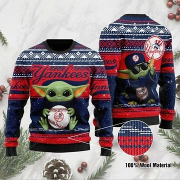 Baby Yoda And Grogu New York Yankees Christmas Ugly Sweater, MLB Christmas Sweater Moonbestprint
