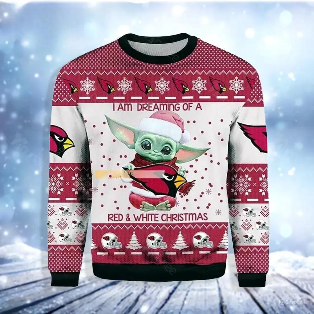 Baby Yoda Arizona Cardinals Ugly Christmas Sweater, NFL Christmas Sweater Moonbestprint