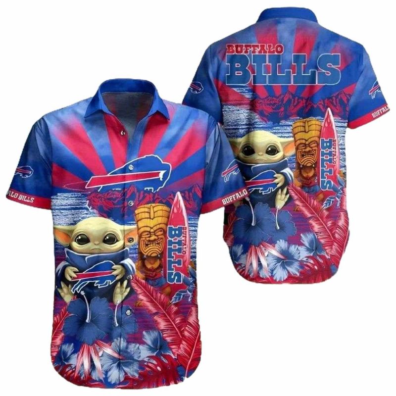 Baby Yoda Buffalo Bills Tropical Mascot Fan Hawaiian Shirt - Moonbestprint