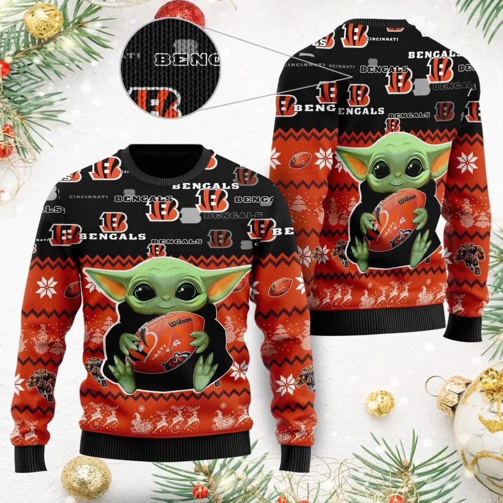 Baby Yoda Cincinnati Bengals Ugly Christmas Sweater, NFL Christmas Sweater Moonbestprint