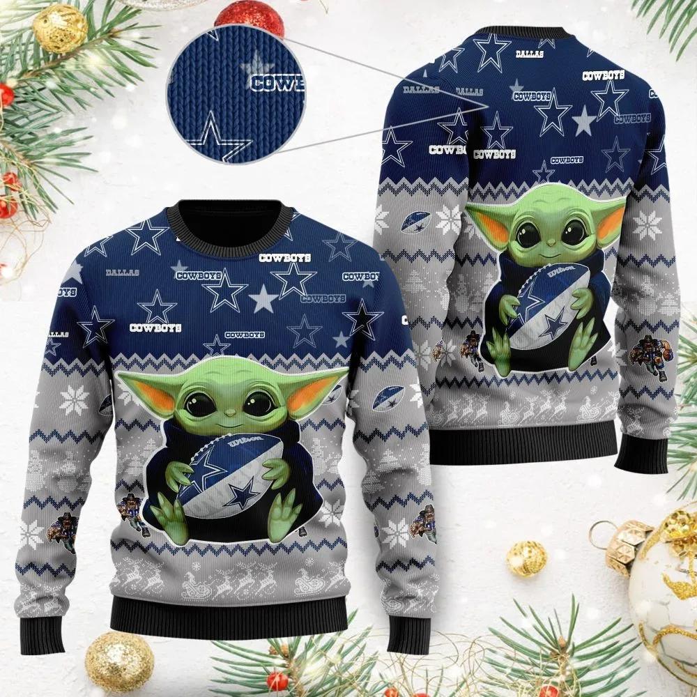 Baby Yoda Dallas Cowboys Ugly Christmas Sweater, NFL Christmas Sweater Moonbestprint