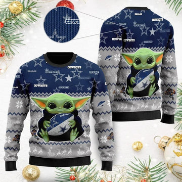 Baby Yoda Dallas Cowboys Ugly Christmas Sweater, NFL Christmas Sweater Moonbestprint