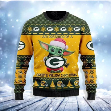 Baby Yoda Green Bay Packers Ugly Christmas Sweater, NFL Christmas Sweater Moonbestprint