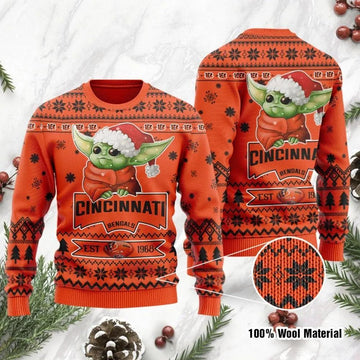 Baby Yoda Grogu Cincinnati Bengals Ugly Christmas Sweater, NFL Christmas Sweater Moonbestprint
