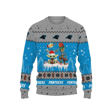 Baby Yoda Groot Cute Carolina Panthers Ugly Christmas Sweater, NFL Christmas Sweater Moonbestprint