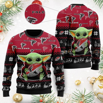 Baby Yoda Hug Atlanta Falcons NFL Ugly Christmas Sweater, NFL Christmas Sweater Moonbestprint