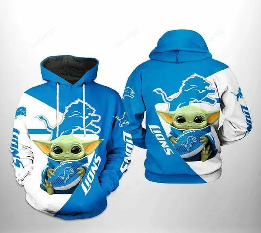 Baby Yoda Hug Ball Logo Detroit Lions 3D Hoodie, NFL Hoodie Moonbestprint