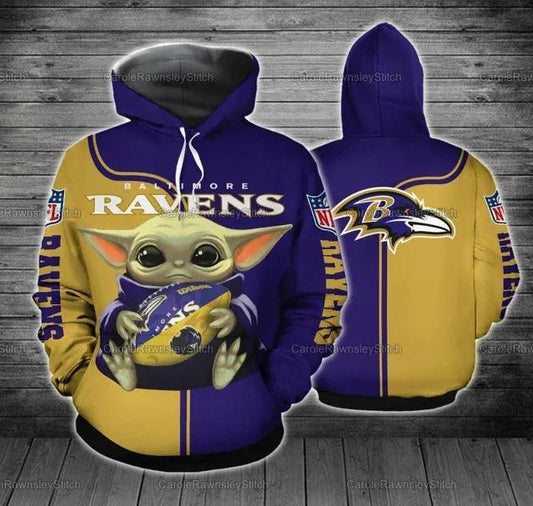Baby Yoda Hug Baltimore Ravens 3D Hoodie, NFL Hoodie Moonbestprint