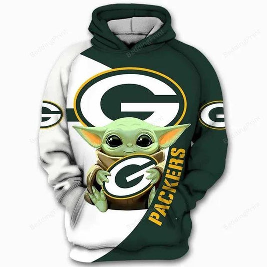 Baby Yoda Hug Logo Green Bay Packers 3D Hoodie, NFL Hoodie Moonbestprint