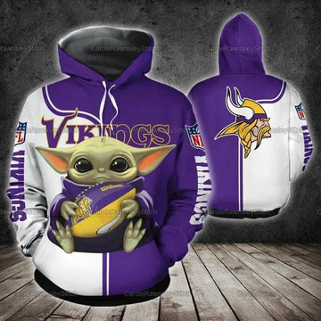 Baby Yoda Hug Minnesota Vikings 3D Hoodie, NFL Hoodie Moonbestprint