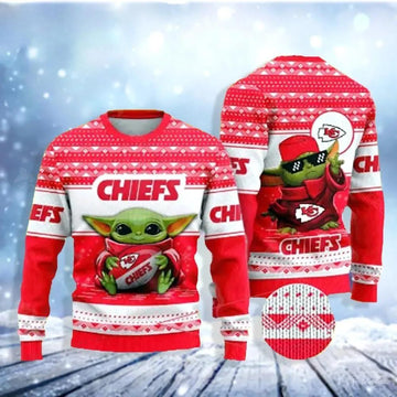 Baby Yoda Kansas City Chiefs Ugly Christmas Sweater, NFL Christmas Sweater Moonbestprint