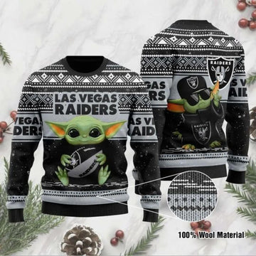 Baby Yoda Las Vegas Raiders Ugly Christmas Sweater, NFL Christmas Sweater Moonbestprint
