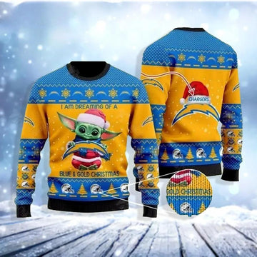 Baby Yoda Los Angeles Chargers Ugly Christmas Sweater, NFL Christmas Sweater Moonbestprint