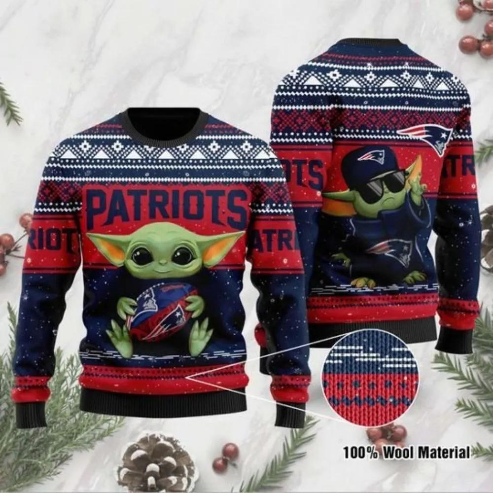Baby Yoda Love New England Patriots Ugly Christmas Sweater, NFL Christmas Sweater Moonbestprint