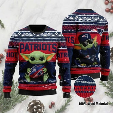 Baby Yoda Love New England Patriots Ugly Christmas Sweater, NFL Christmas Sweater Moonbestprint