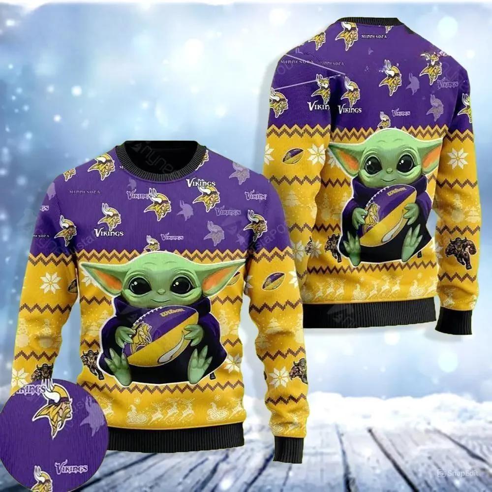 Baby Yoda Minnesota Vikings Ugly Christmas Sweater, NFL Christmas Sweater Moonbestprint