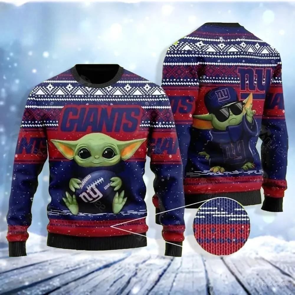 Baby Yoda New York Giants Ugly Christmas Sweater, NFL Christmas Sweater Moonbestprint