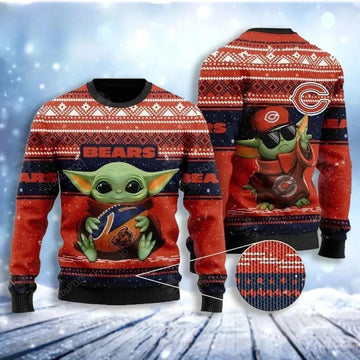 Baby Yoda Nfl Chicago Bears Ugly Christmas Sweater, NFL Christmas Sweater Moonbestprint