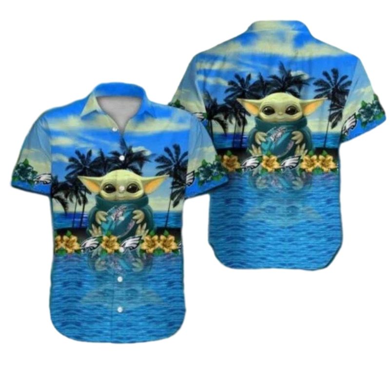 Philadelphia Eagles Baby Yoda Ocean Hawaiian Shirt - Moonbestprint
