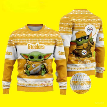 Baby Yoda Pittsburgh Steelers Ugly Christmas Sweater, NFL Christmas Sweater Moonbestprint