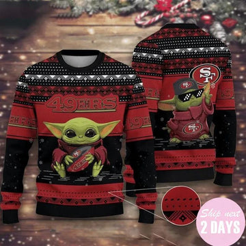 Baby Yoda San Francisco 49Ers Ugly Christmas Sweater, NFL Christmas Sweater Moonbestprint