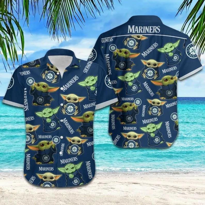 Baby Yoda Seattle Mariners For Football MLB Hawaiian Graphic Print Short Sleeve Hawaiian Shirt, MLB Hawaiian Shirt Moonbestprint