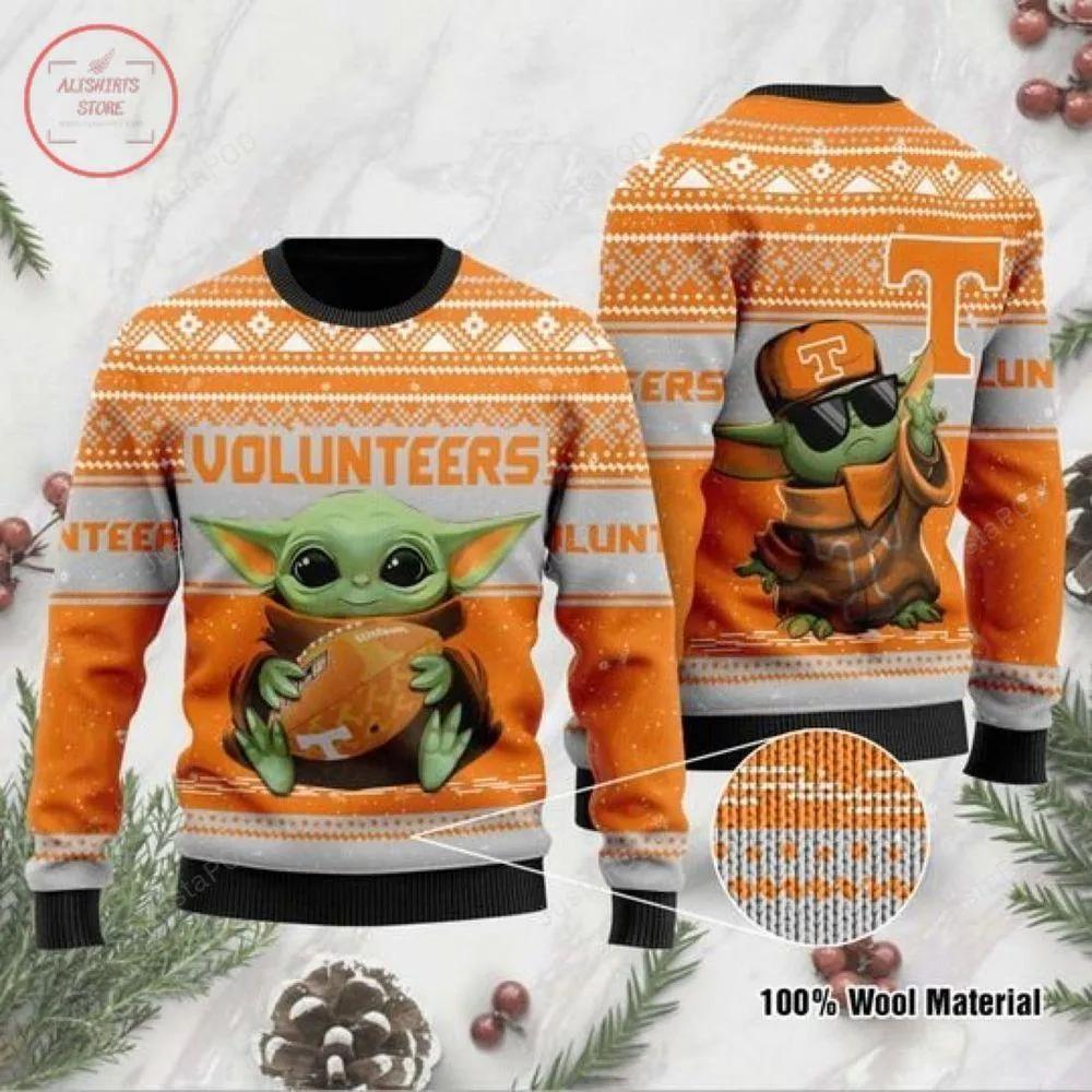 Baby Yoda Tennessee Volunteers Ugly Christmas Sweater, NCAA Christmas Sweater Moonbestprint