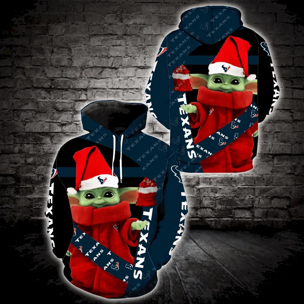Baby Yoda Wearing Clothes Christmas Houston Texans 3D Hoodie, NFL Hoodie Moonbestprint