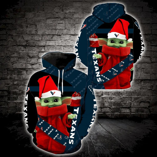 Baby Yoda Wearing Clothes Christmas Houston Texans 3D Hoodie, NFL Hoodie Moonbestprint