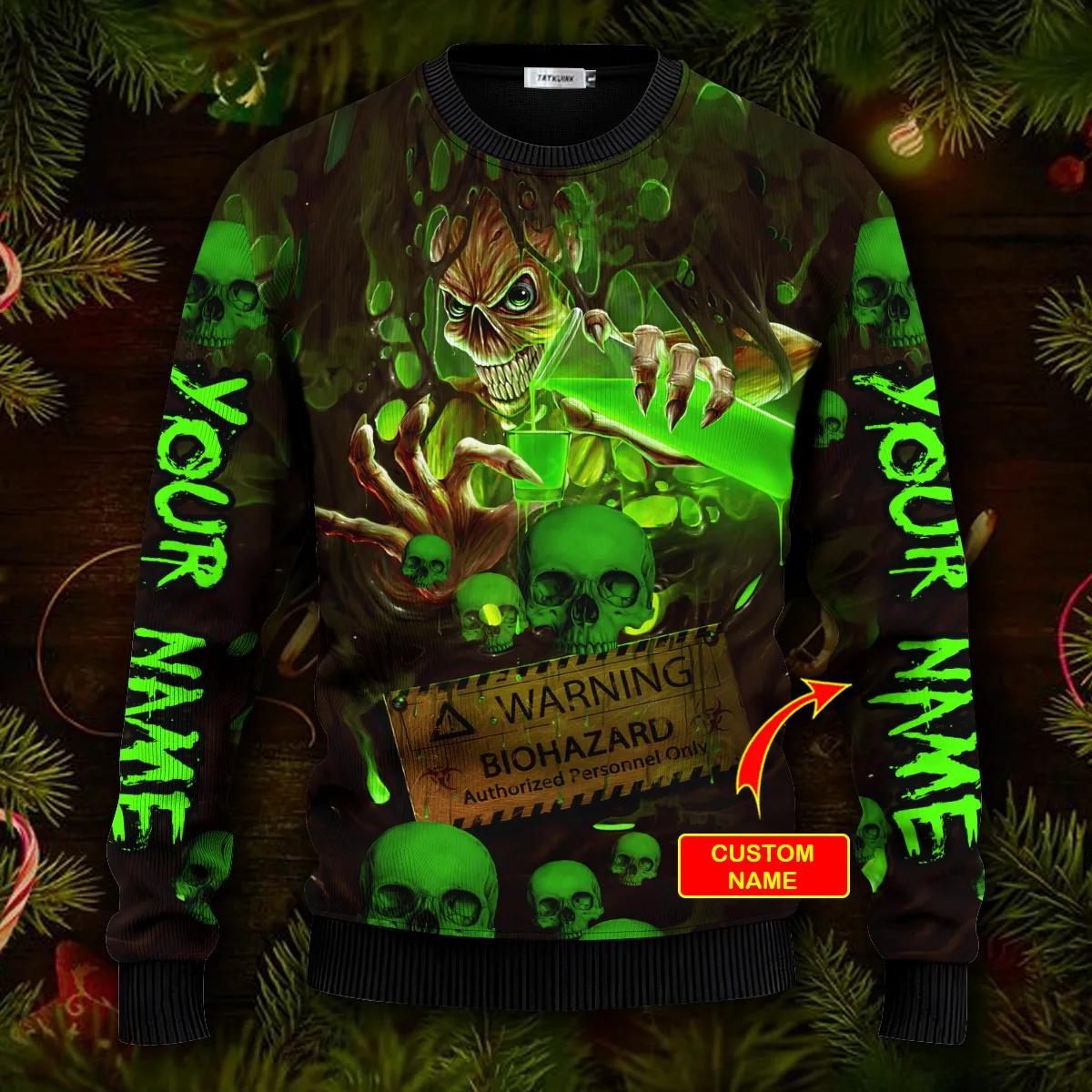 Bad Things Happen Custom Name Skull Ugly Christmas Sweater Moonbestprint