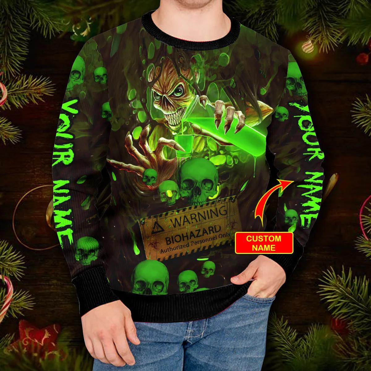 Bad Things Happen Custom Name Skull Ugly Christmas Sweater Moonbestprint