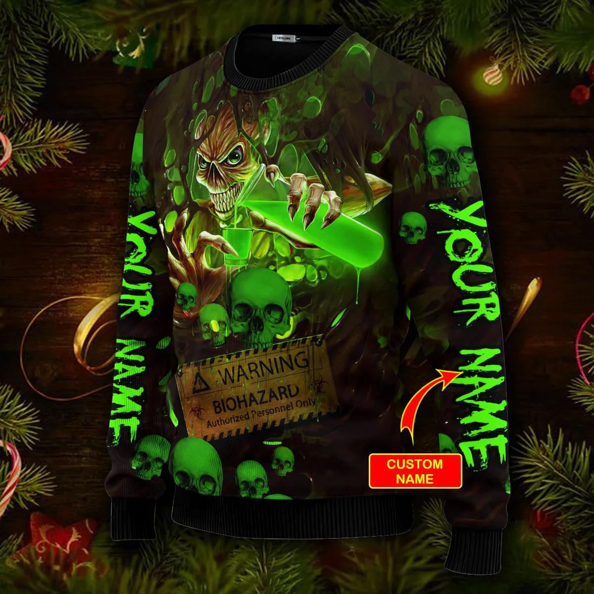 Bad Things Happen Custom Name Skull Ugly Christmas Sweater Moonbestprint