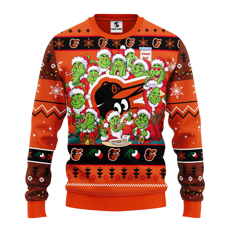 Baltimore Orioles 12 Grinch Xmas Day Ugly Christmas Sweater, Grinch Xmas Sweater Moonbestprint