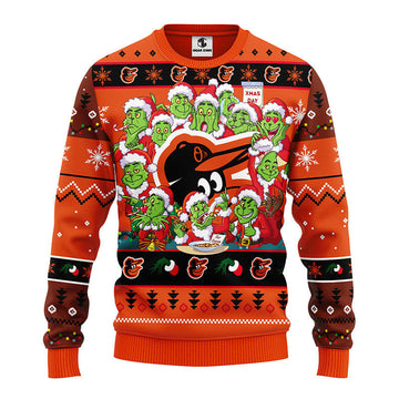 Baltimore Orioles 12 Grinch Xmas Day Ugly Christmas Sweater, Grinch Xmas Sweater Moonbestprint