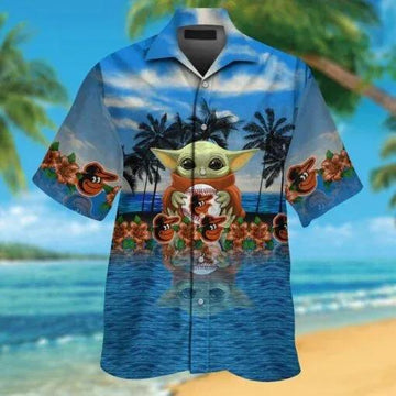 Baltimore Orioles & Baby Yoda Hawaiian Shirt, MLB Hawaiian Shirt Moonbestprint