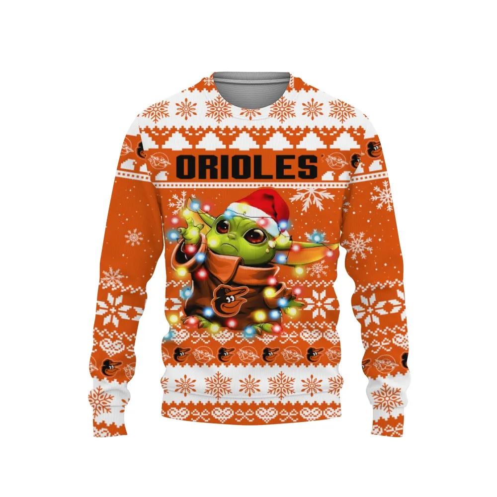 Baltimore Orioles Baby Yoda Star Wars Ugly Christmas Sweater, MLB Christmas Sweater Moonbestprint